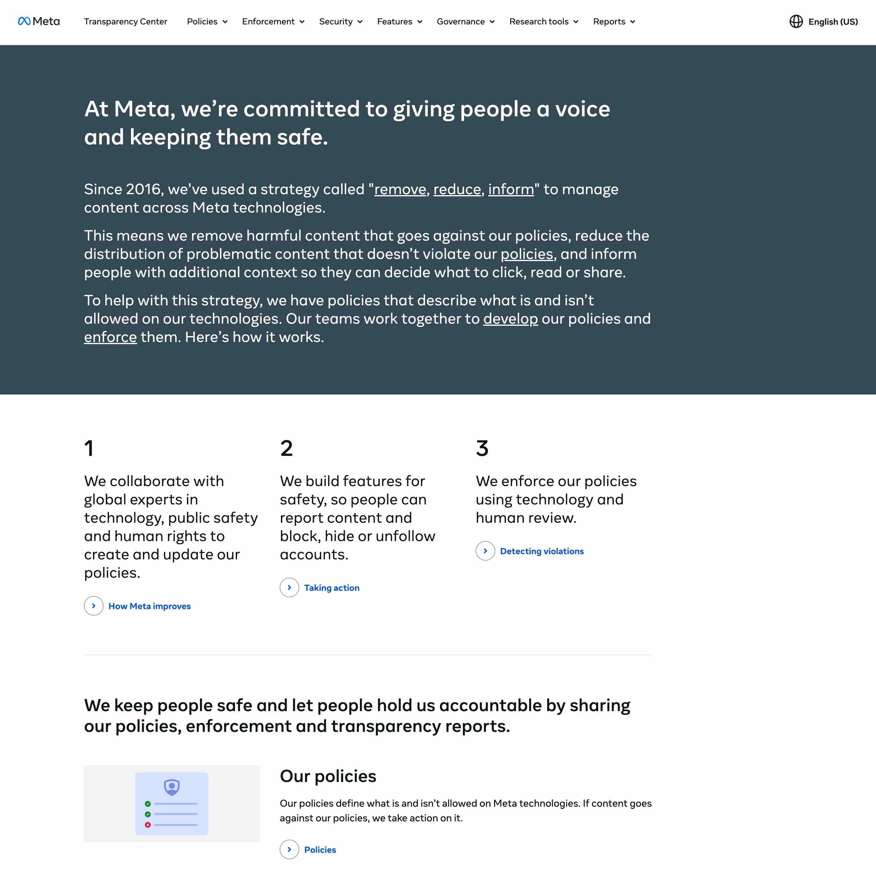 Meta Transparency Center homepage