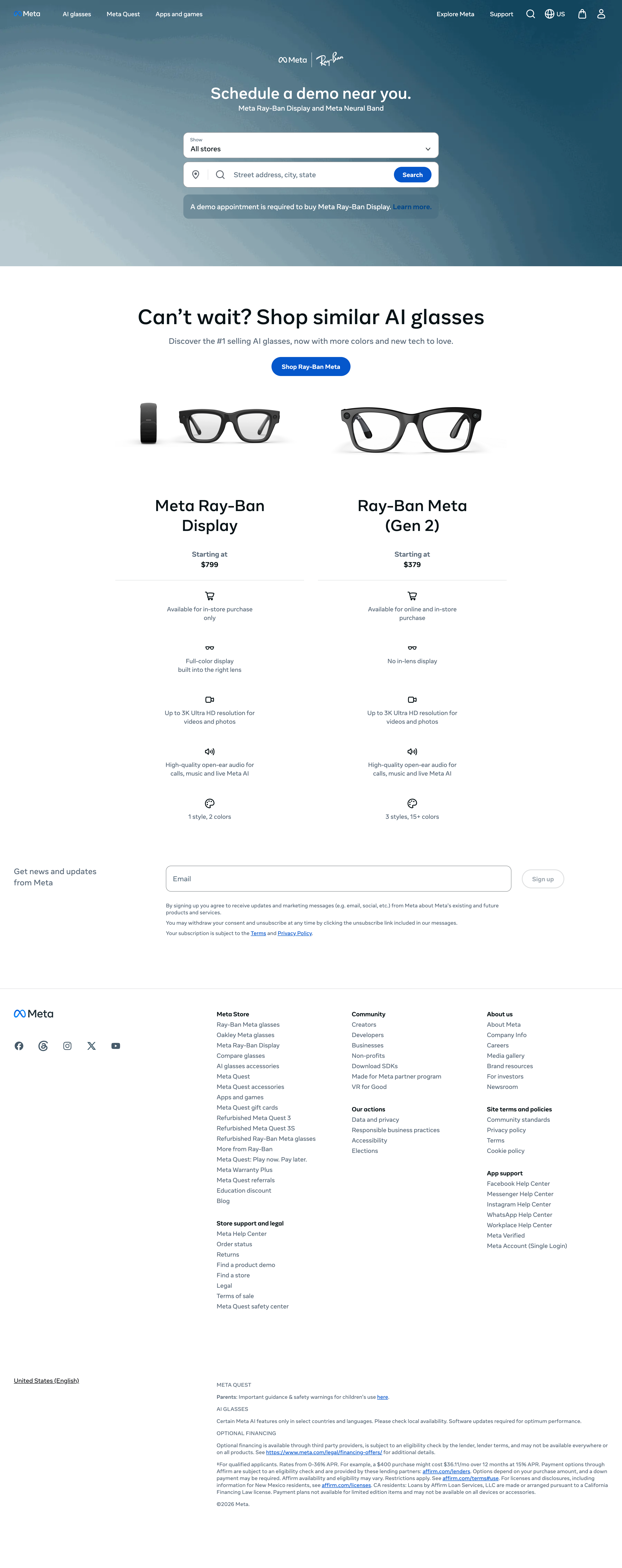 Full-page screenshot of Meta Ray-Ban Demo Scheduler